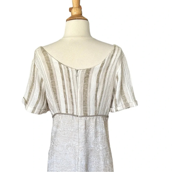 Vintage 90s Handmade MIDI Dress Empire Waist Fall Neutral Jacquard - Picture 8 of 16